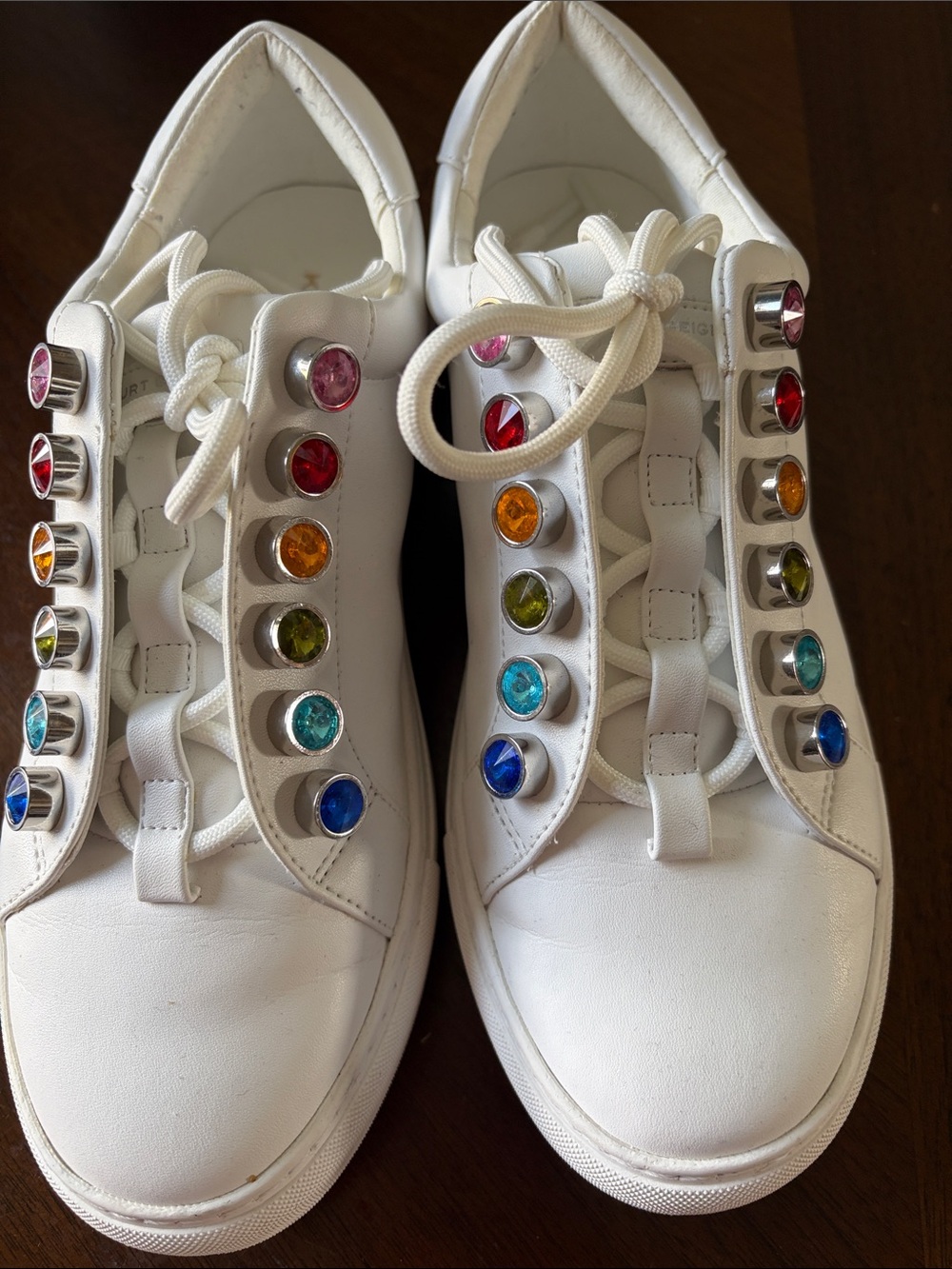 Kurt Geiger White Leather Sneakers with Multicolor Jewel Accents
